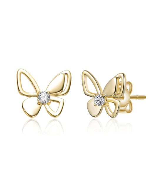 Genevive Jewelry Metallic Rachel Glauber Plated With Clear Cubic Zirconia Butterfly Stud Earrings