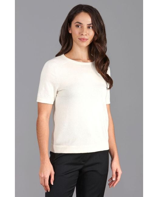 Paul James Knitwear White Neutrals Ultra Fine Cotton Cassie Saddle Shoulder Knitted T-Shirt