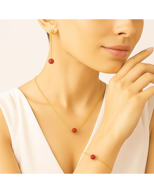 Unaloe Red Vermeil Coral Drop Earrings – Luxury Contemporary Minimal Chain Designer Jewelry