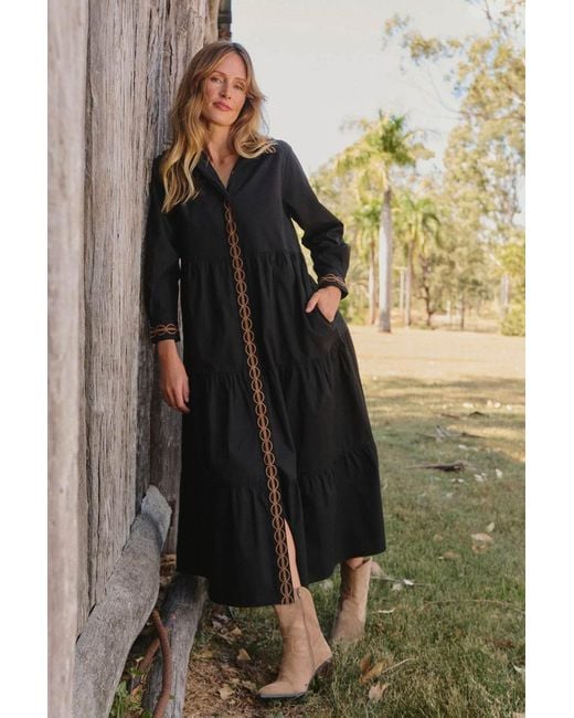 Adrift Clothing Black Winslow Button Through Dress