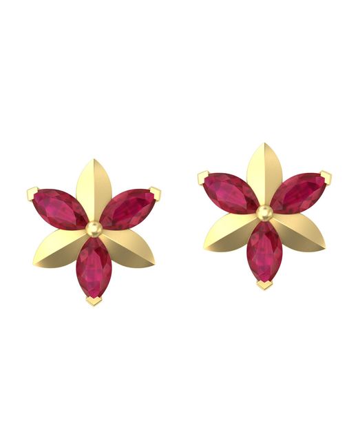 Artisan Pink 14K Marquise Cut Ruby Stud Earrings