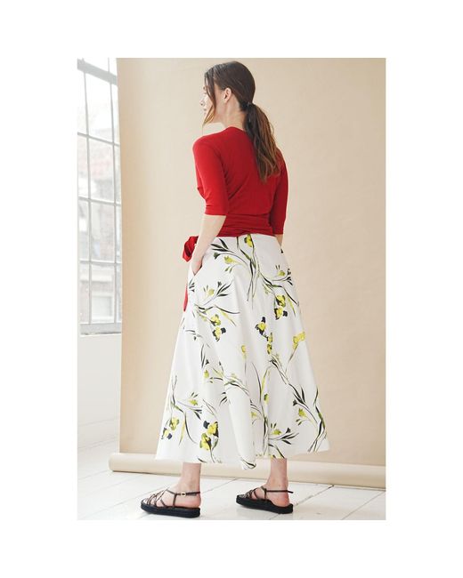 Marianna Déri White Canola Blossom Print Maxi Skirt