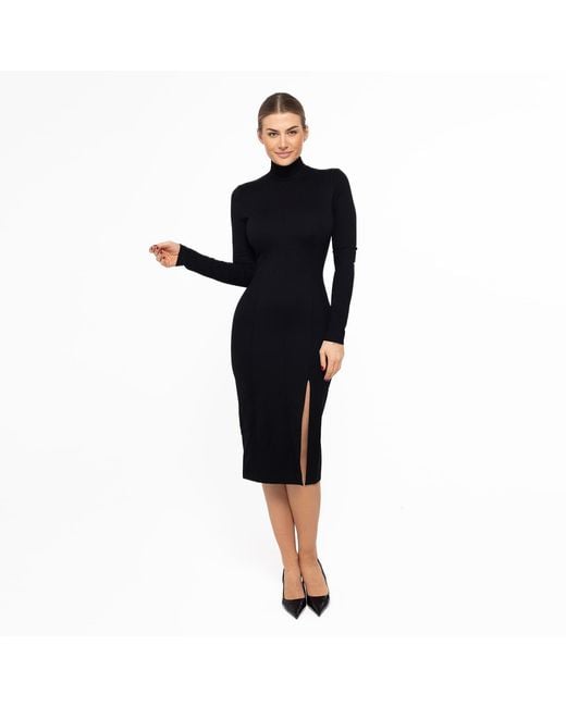 Mandragora Black Elegant Fitted Viscose Knee-Length Dress – Laurell