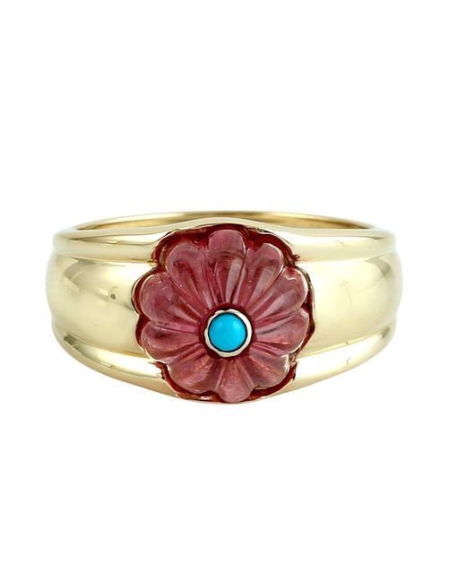 Artisan Metallic Carved & Tourmaline Statement Ring