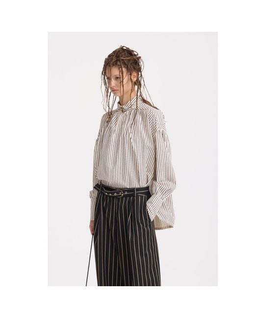 Julia Allert Gray High-Waisted Wide-Leg Pinstripe Palazzo Trousers –