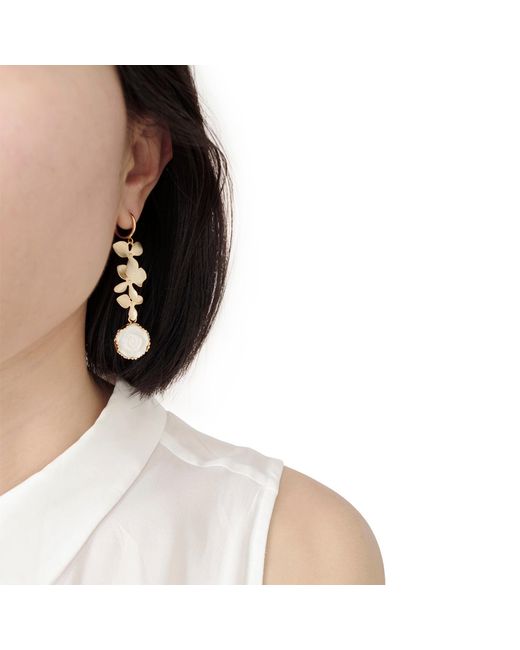 POPORCELAIN Metallic Porcelain Moonlight Rose And Triple Leaves Clip-on Earrings