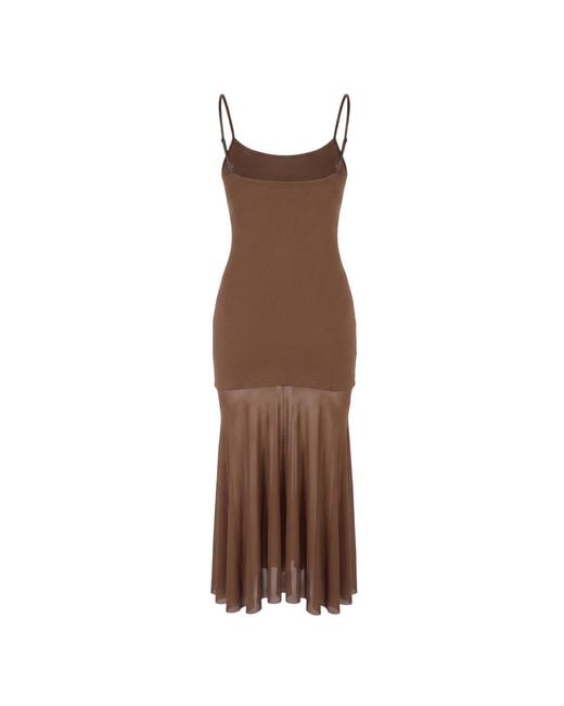 Modenaire Brown Sheer Mesh Maxi Dress With Spaghetti Straps