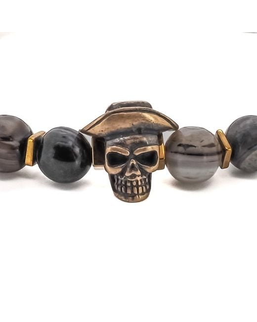 Ebru Jewelry Metallic Cowboy Hat Skull Agate Bracelet for men