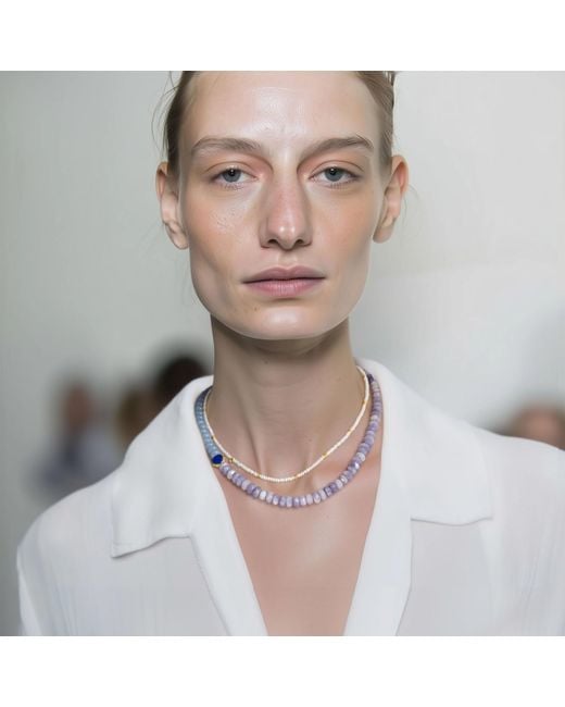 Bombyx House Metallic Kunzite Aquamarine Lapis Color Block Necklace