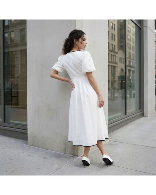 Modenaire White Midi Dress Sculpted Bow Detail