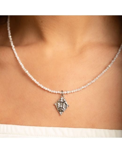 Seven Saints Metallic Gemini Gemstone Choker Necklace, Moonstone, Plated
