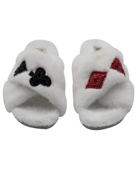 Rettrose White Neutrals Olivia Cream Luxury Plush Diamanté Embellished Handmade Slipper