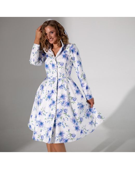 RainSisters Blue Knee Length Coat With Flower Print: Floral