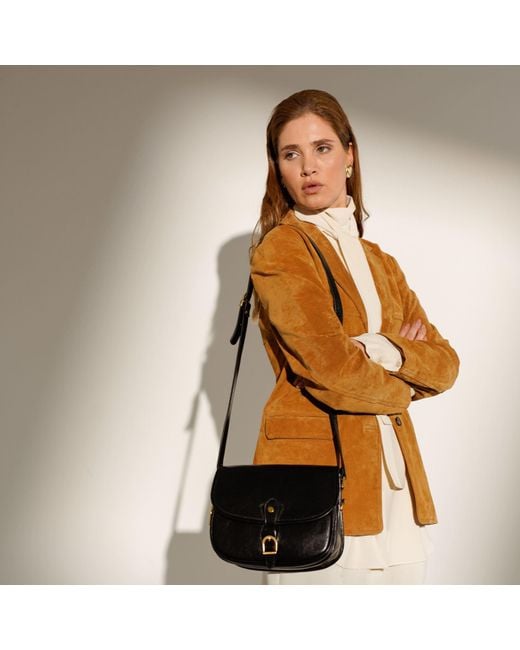Time Resistance Black Leather Saddle Bag