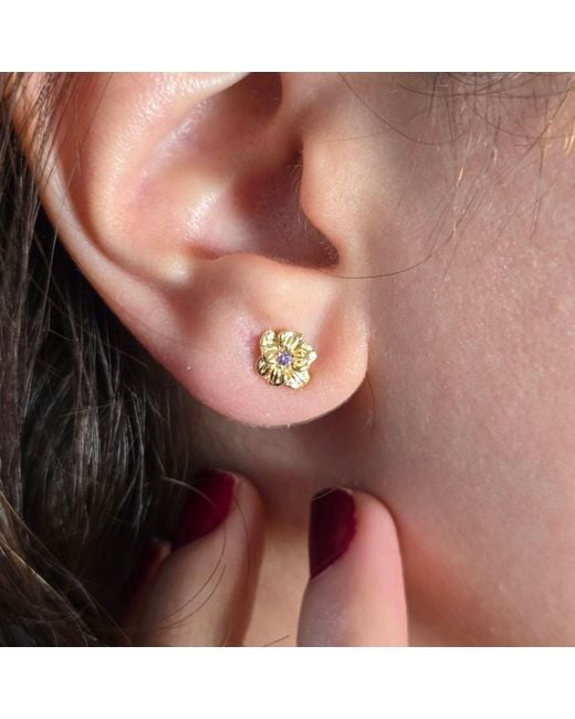 Harfi Metallic Amethyst February Birthstone Birthflower Plated Stud Earrings