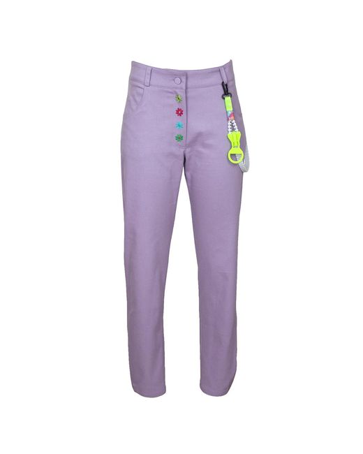 Lalipop Design Purple Flower Embroidered Cropped Lilac Pants