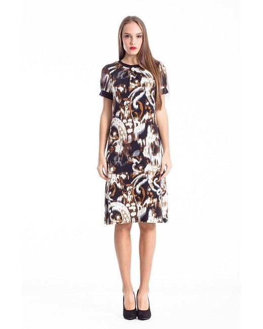 Conquista Black Allover Print A Line Dress