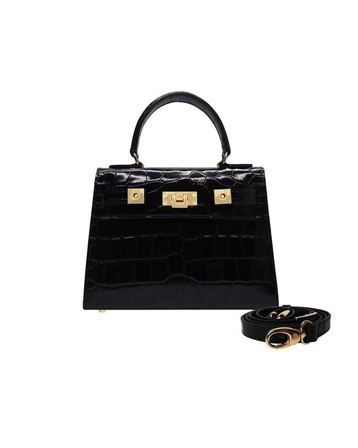 Lalage Beaumont Black Maya Midi Orinoco Print Calf Leather Handbag