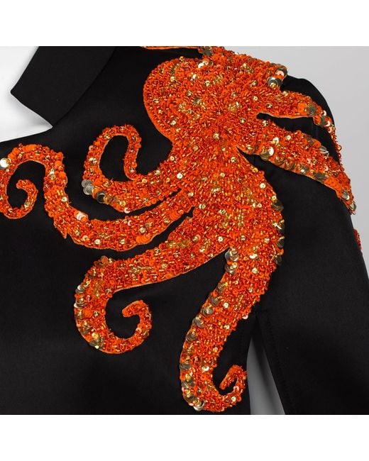 House of Laines London Black Laines Couture Tailored Cape With Embellished Octopus