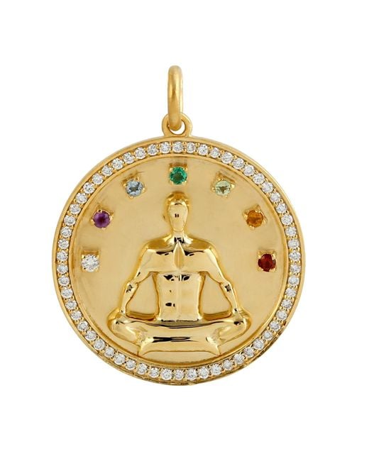 Artisan Metallic 14k Gold Pave Natural Diamond & Mix Stone Rainbow Yoga Chakra Buddha Charm Pendant