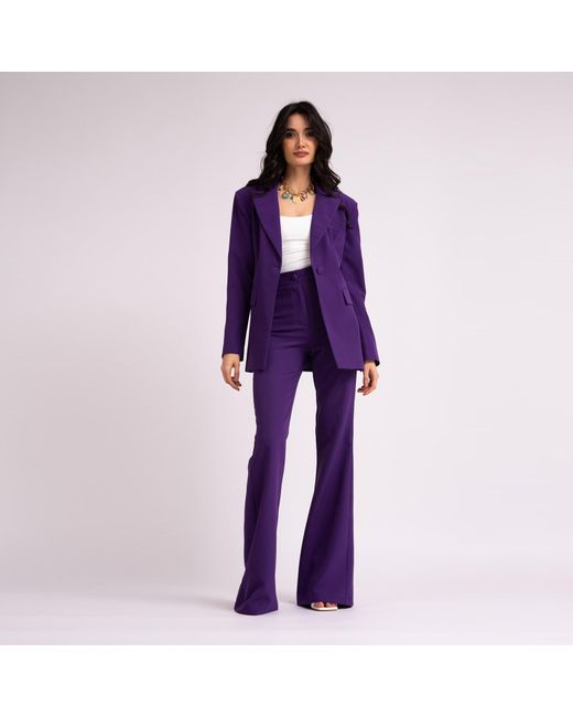 BLUZAT Deep Purple Suit With Slim Fit Blazer And Flared Trousers