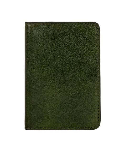 Time Resistance Green Small Leather Passport Holder For