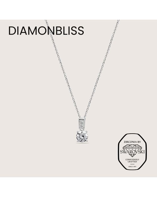 Diamonbliss Metallic Embellished With Swarovski Plated Round Cut Solitaire Drop Pendant Necklace One And Halft Carat