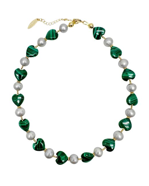 Farra Green Heart-shaped Malachite With Gray Freshwater Pearls Statement Necklace