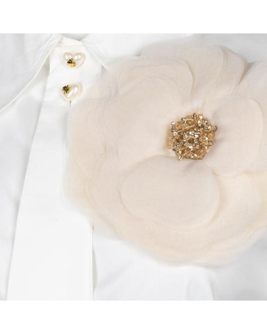 House of Laines London White Laines Couture Tie Shirt With Cream Corsage