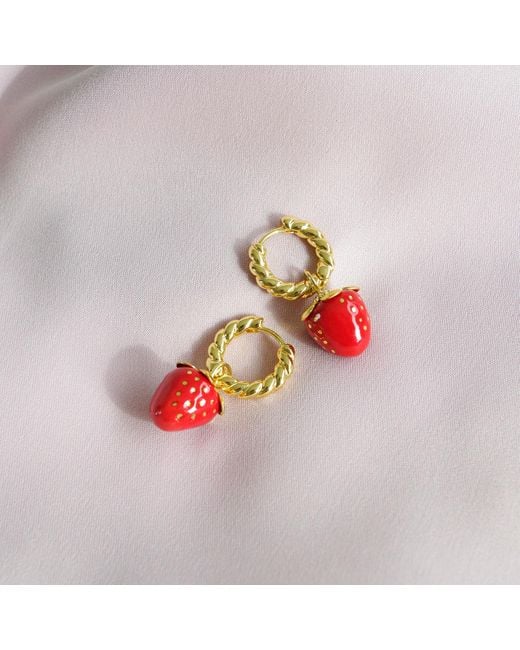 POPORCELAIN Red Mini Porcelain Strawberry Hoop Earrings