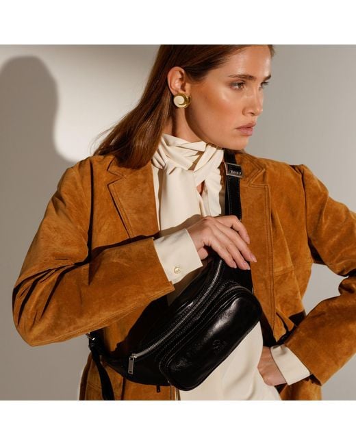 Time Resistance Black Leather Sling Bag Belly Bag