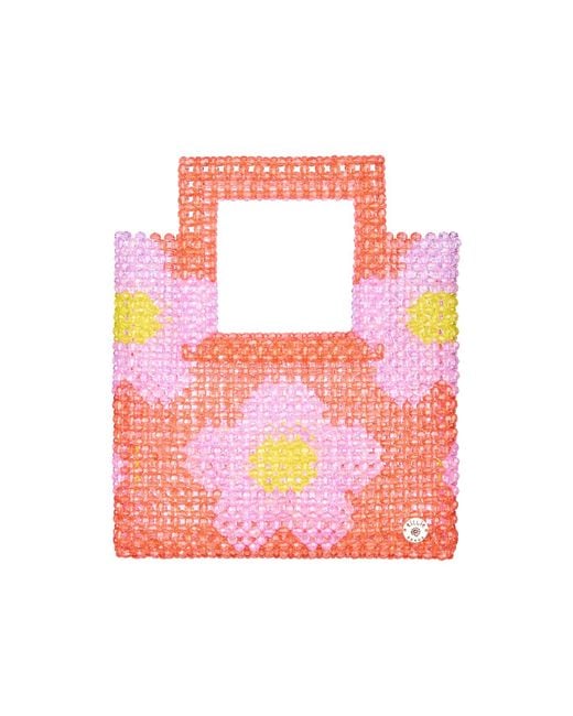 Tillie Beads Pink Daisy Square Handle Tote Bead Bag