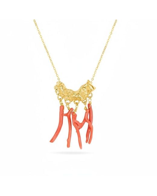 Arianne Delaney Metallic Vibrant Coral Statement Necklace18Ct Vermeil