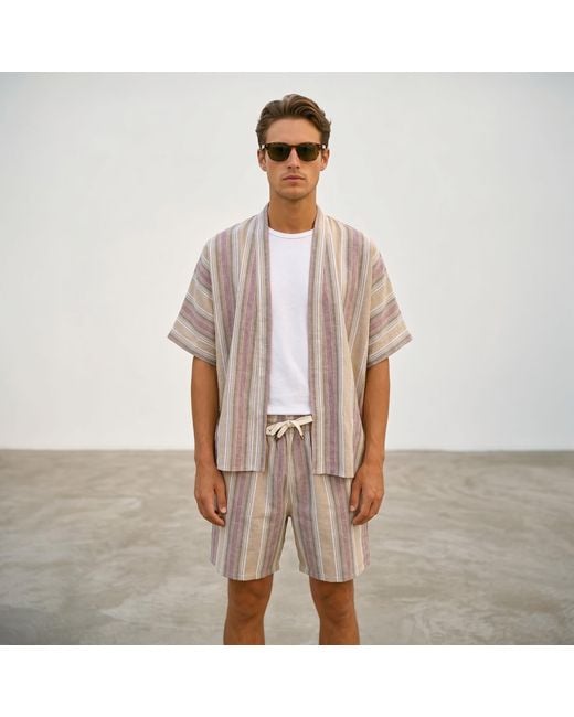 ORIGIN OF HEARTS Natural Neutrals Arden Relaxed Resort Cotton Kimono Shirt for men