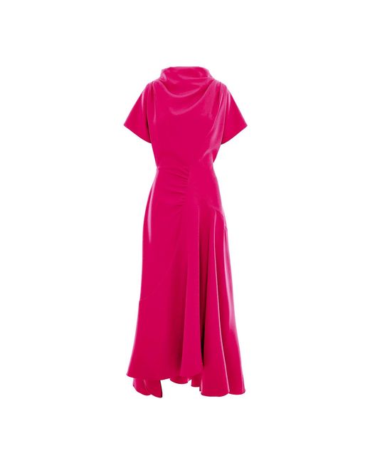 concept A trois Pink Fuchsia Dress With Front Drape And Collar