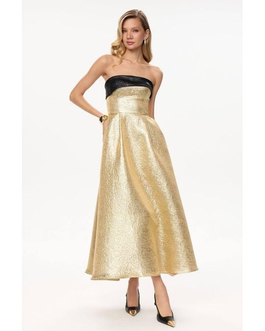 POST MERIDIEM Natural Jacquard Midi Dress With Turn-Up