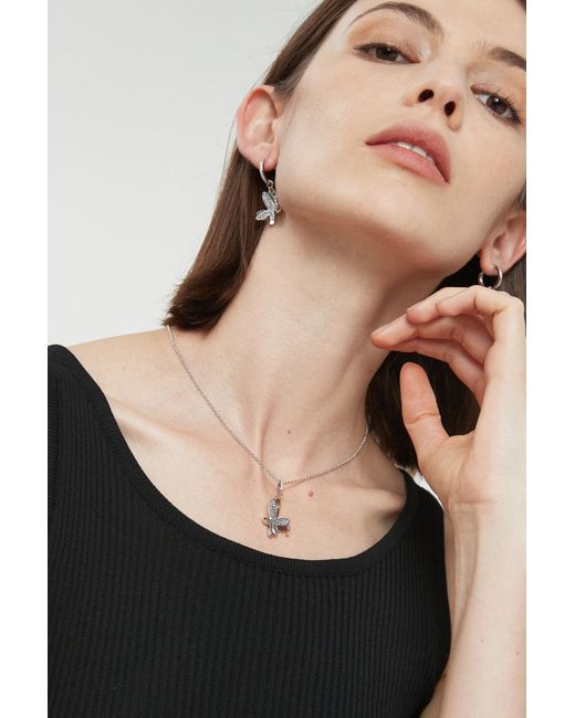 Classicharms Metallic Pavé Diamond Butterfly Pendant Necklace