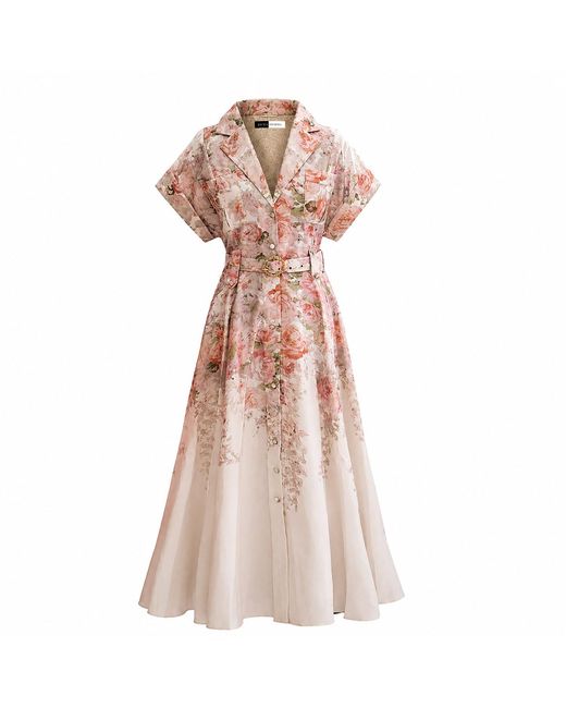 Richa Sharma Pink Floral Handcrafted Linen Dress