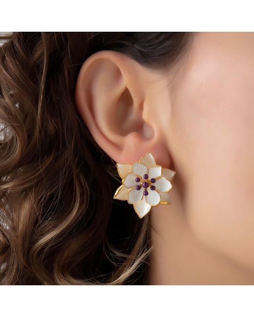 Milou Jewelry White Lotus Flower Earrings