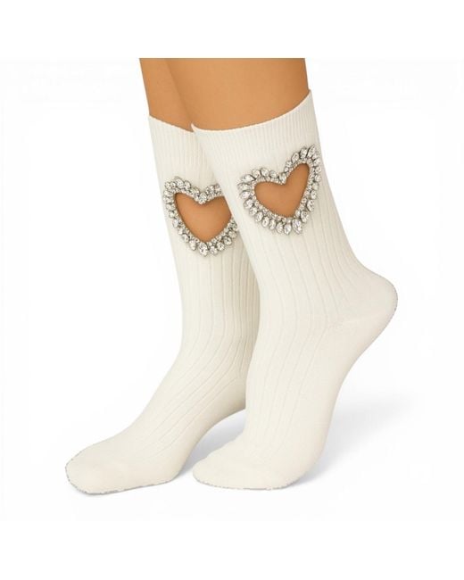 HIGH HEEL JUNGLE by KATHRYN EISMAN White Gem Crystal Heart Sock