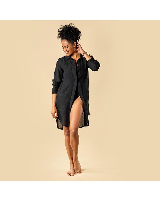 The Summer Edit Black Charley Luxe Linen Shirt Dress