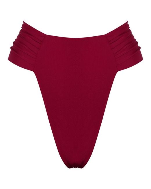 ANTONINIAS Red Clam High Waisted Side Draped Bikini Bottom