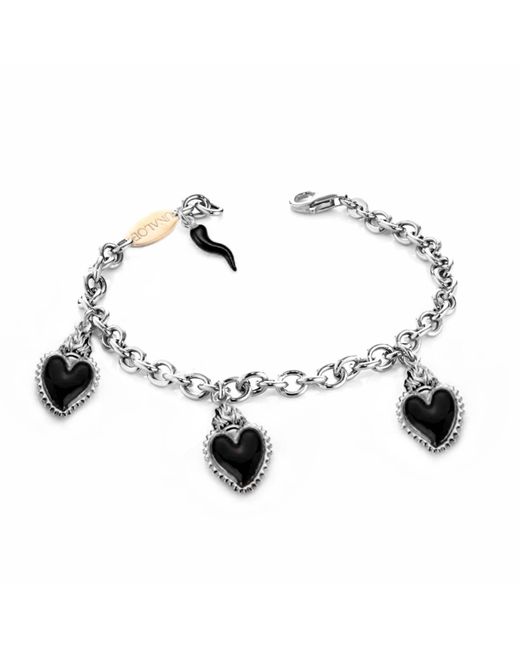 Unaloe Metallic Bracelet With Three Heart Pendants And Horn