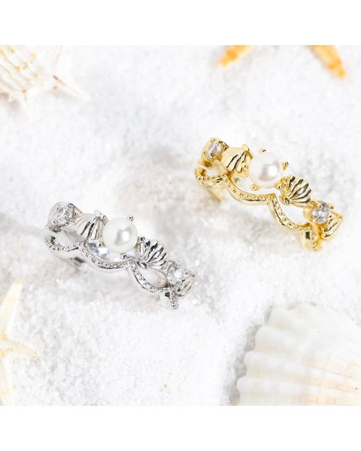 Azura Jewelry New York White Pearl Lagoon Ring Set Vermeil