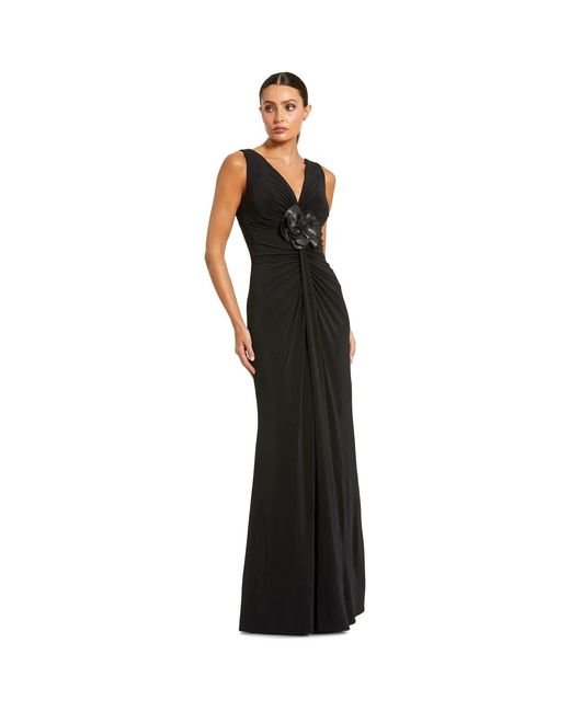 Mac Duggal Black Sleeveless Jersey Gown With 3D Flower
