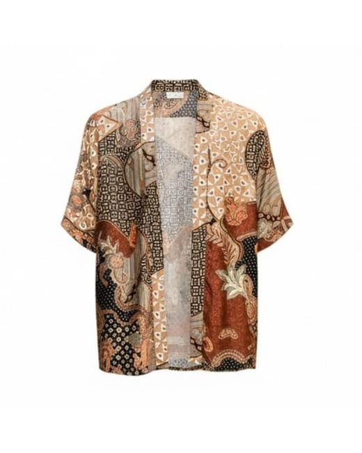 ORIGIN OF HEARTS Brown Neutrals Enari Relaxed-Fit Satin Kimono Shirt for men