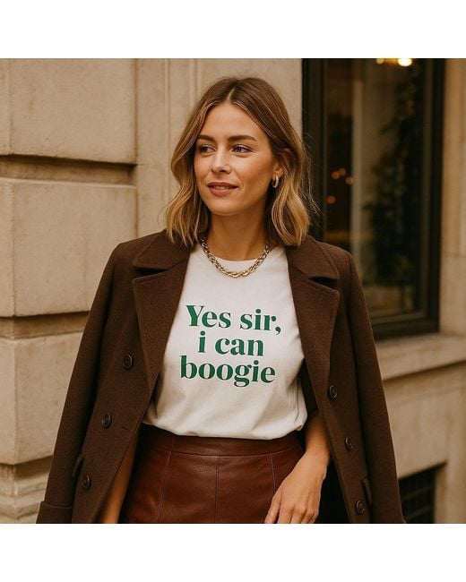 Fanclub White Neutrals Yes Sir I Can Boogie Oversized Retro Slogan T-Shirt