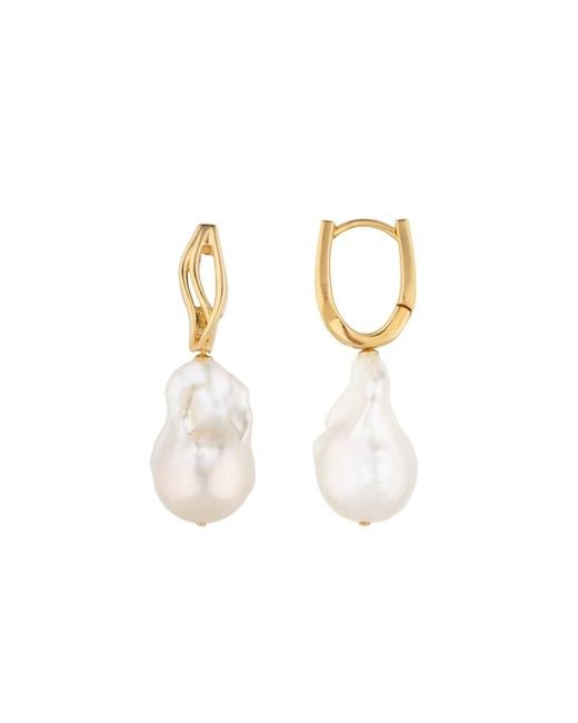 Lulu B London Metallic Baroque Pearl Wave Hoop Earrings