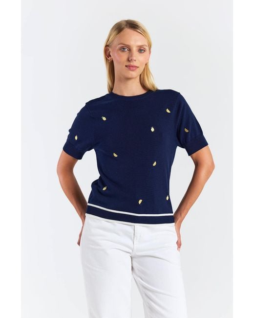 Brodie Cashmere Blue Lemon Ditsy Embroidery Tee
