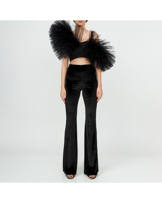 LIA ARAM Black Asymmetrical Tulle-Trimed Bustier